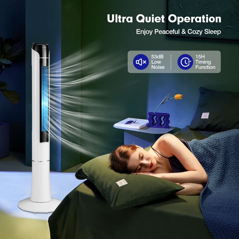 Portable 48 Inches Tower Fan with Remote Control, Bladeless Oscillating Quiet Floor Standing Fan for Bedroom, Office