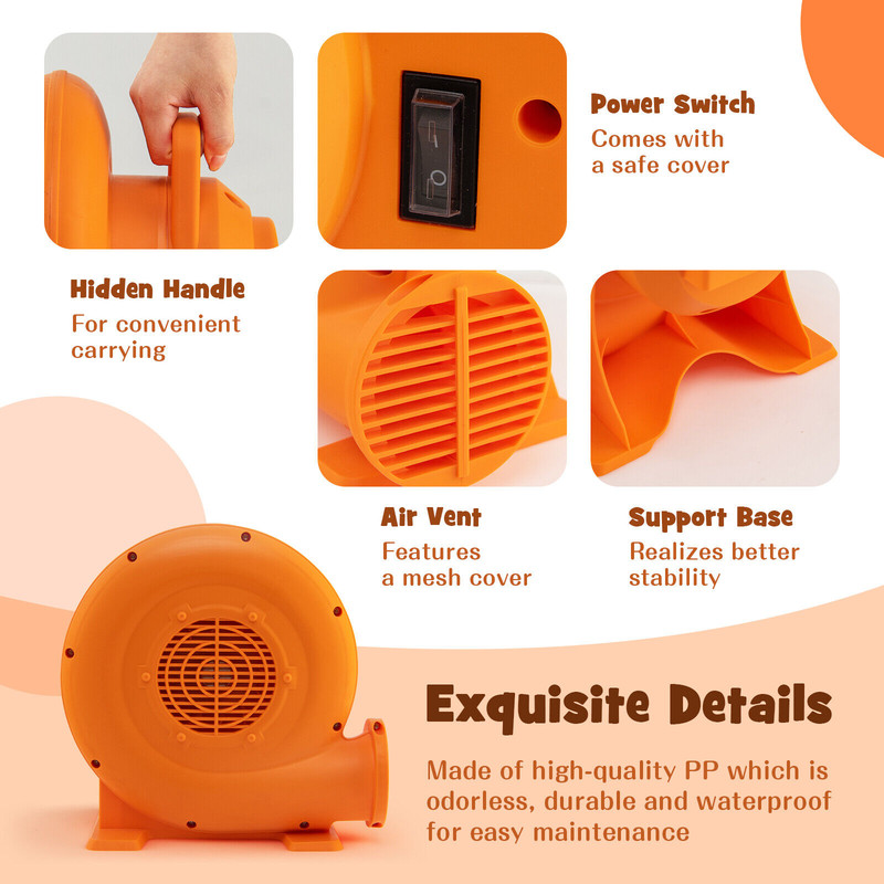 380W Air Blower (0.5HP) for Inflatables, 25ft GFCI-Protected Cord, IPX4 Waterproof, High-Speed Inflation