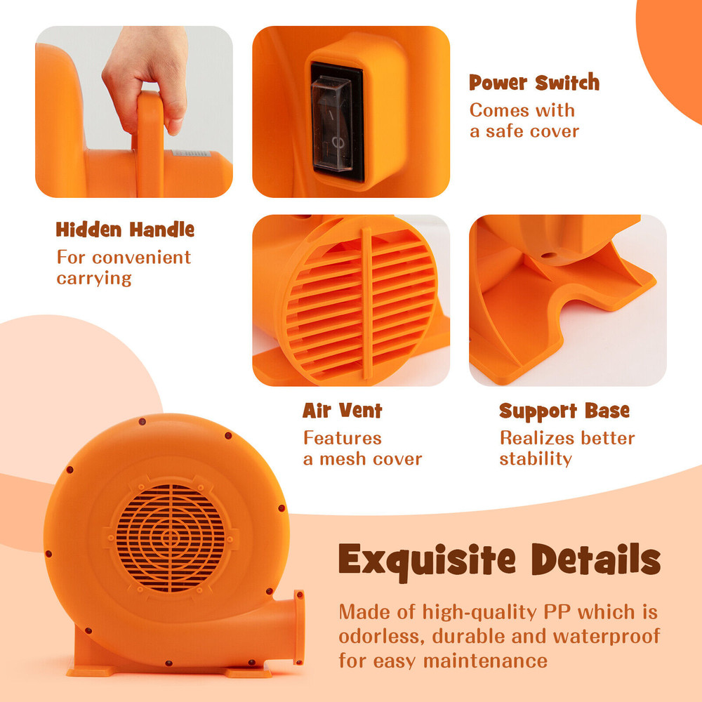 680W Air Blower (1.0HP) for Inflatables, 25ft GFCI-Protected Cord, Waterproof & High-Speed