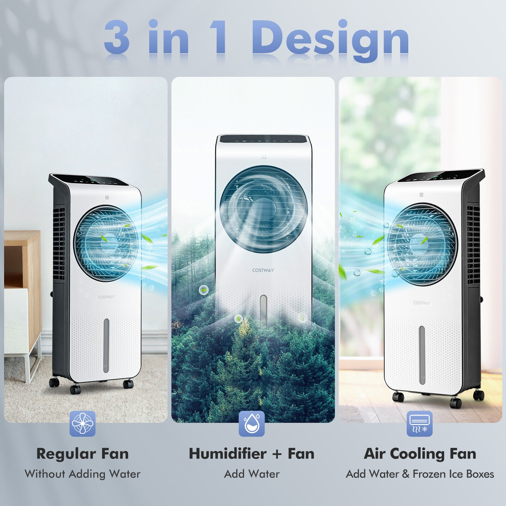 3-in-1 Evaporative Air Cooler with 12H Timer & Remote, Portable Swamp Cooler with Ice Packs & 360 Airflow