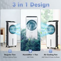 3-in-1 evaporative air cooler with 12h timer & remote, portable swamp cooler with ice packs & 360 airflow