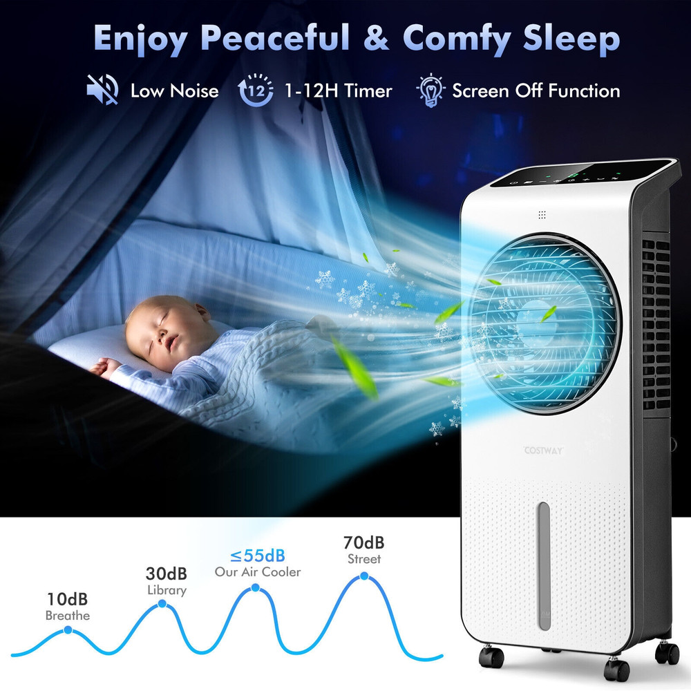 3-in-1 Evaporative Air Cooler with 12H Timer & Remote, Portable Swamp Cooler with Ice Packs & 360 Airflow