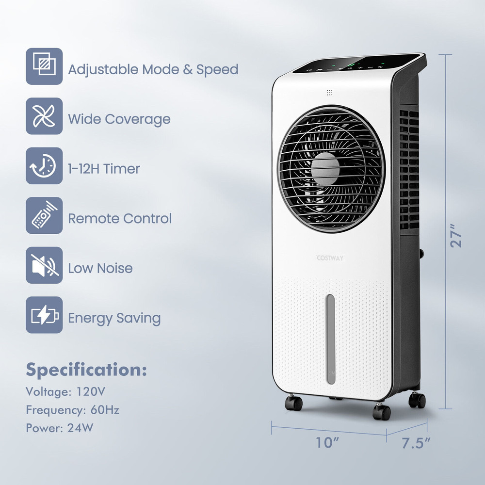 3-in-1 Evaporative Air Cooler with 12H Timer & Remote, Portable Swamp Cooler with Ice Packs & 360 Airflow