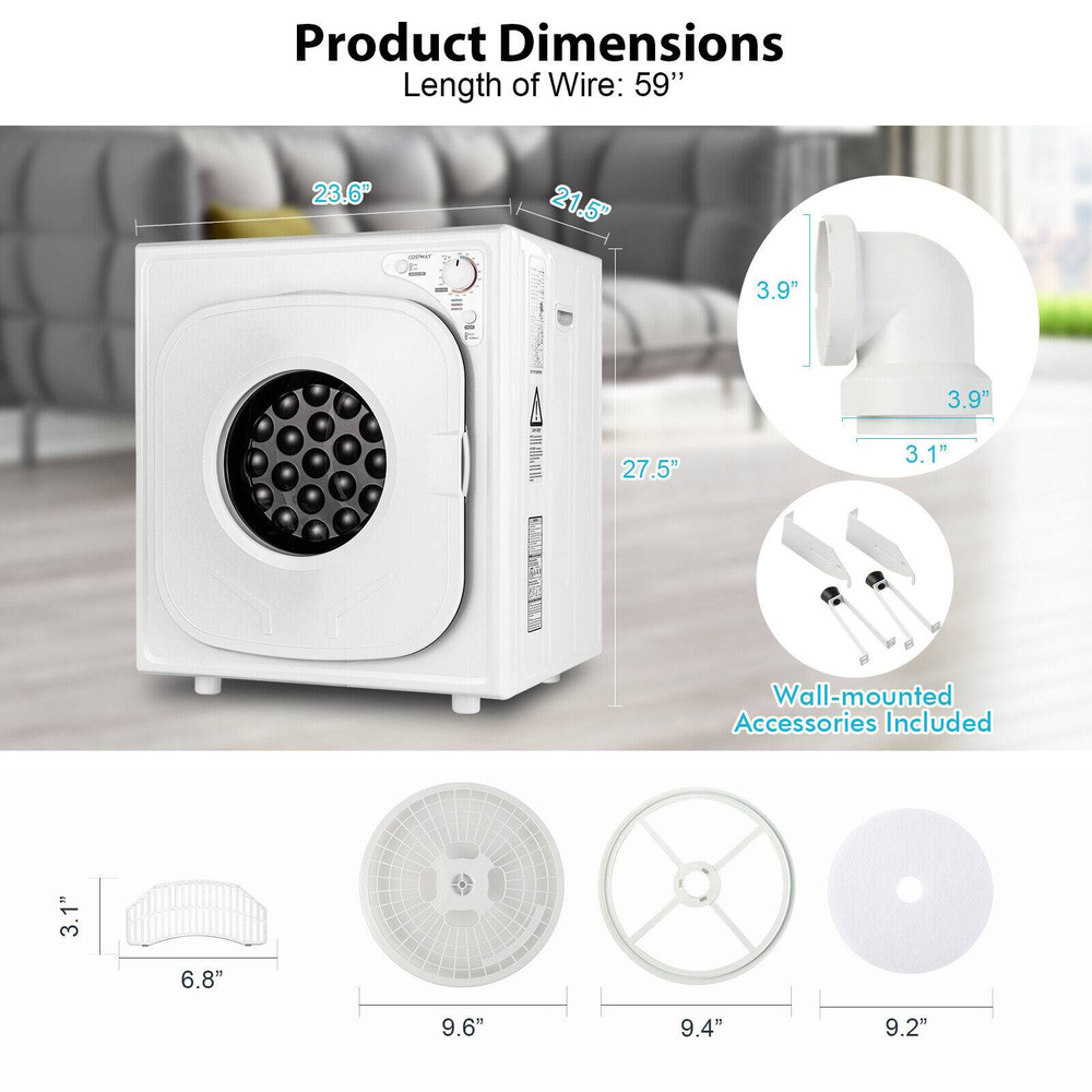1500W Compact Laundry Dryer with Touch Panel, Portable & Energy-Efficient for Apartments