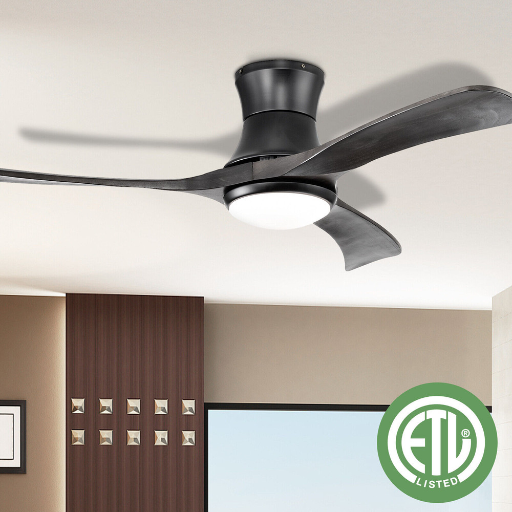 52 Inch Flush Mount Ceiling Fan with LED Light, Remote Control, Reversible DC Motor, 3 Color Temperatures