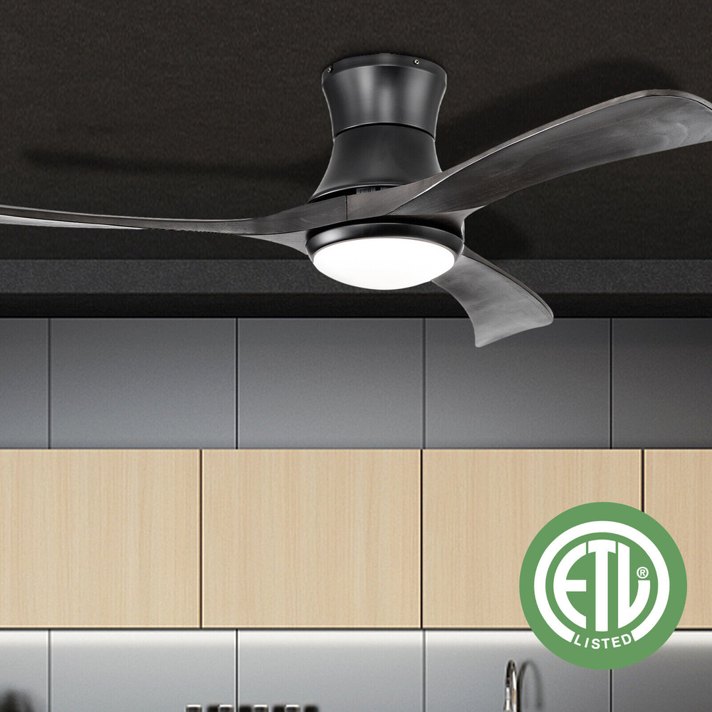 52 Inch Flush Mount Ceiling Fan with LED Light, Remote Control, Reversible DC Motor, 3 Color Temperatures
