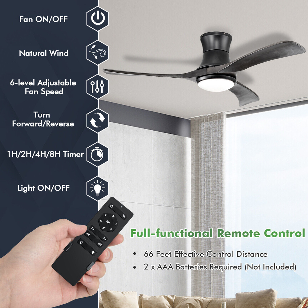 52 Inch Flush Mount Ceiling Fan with LED Light, Remote Control, Reversible DC Motor, 3 Color Temperatures
