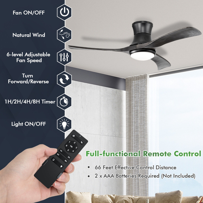 52 Inch Flush Mount Ceiling Fan with LED Light, Remote Control, Reversible DC Motor, 3 Color Temperatures