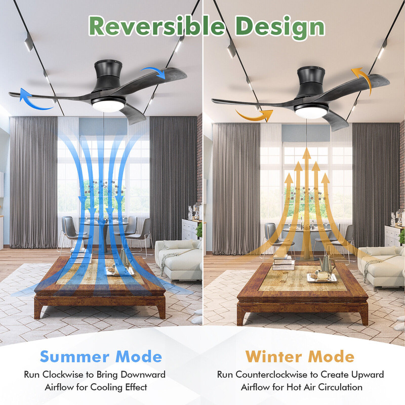 52 Inch Flush Mount Ceiling Fan with LED Light, Remote Control, Reversible DC Motor, 3 Color Temperatures