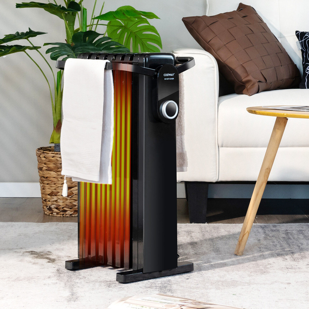 1500W Oil Filled Radiator Heater with Foldable Rack, 3-Level Electric Space Heater for Indoor Use