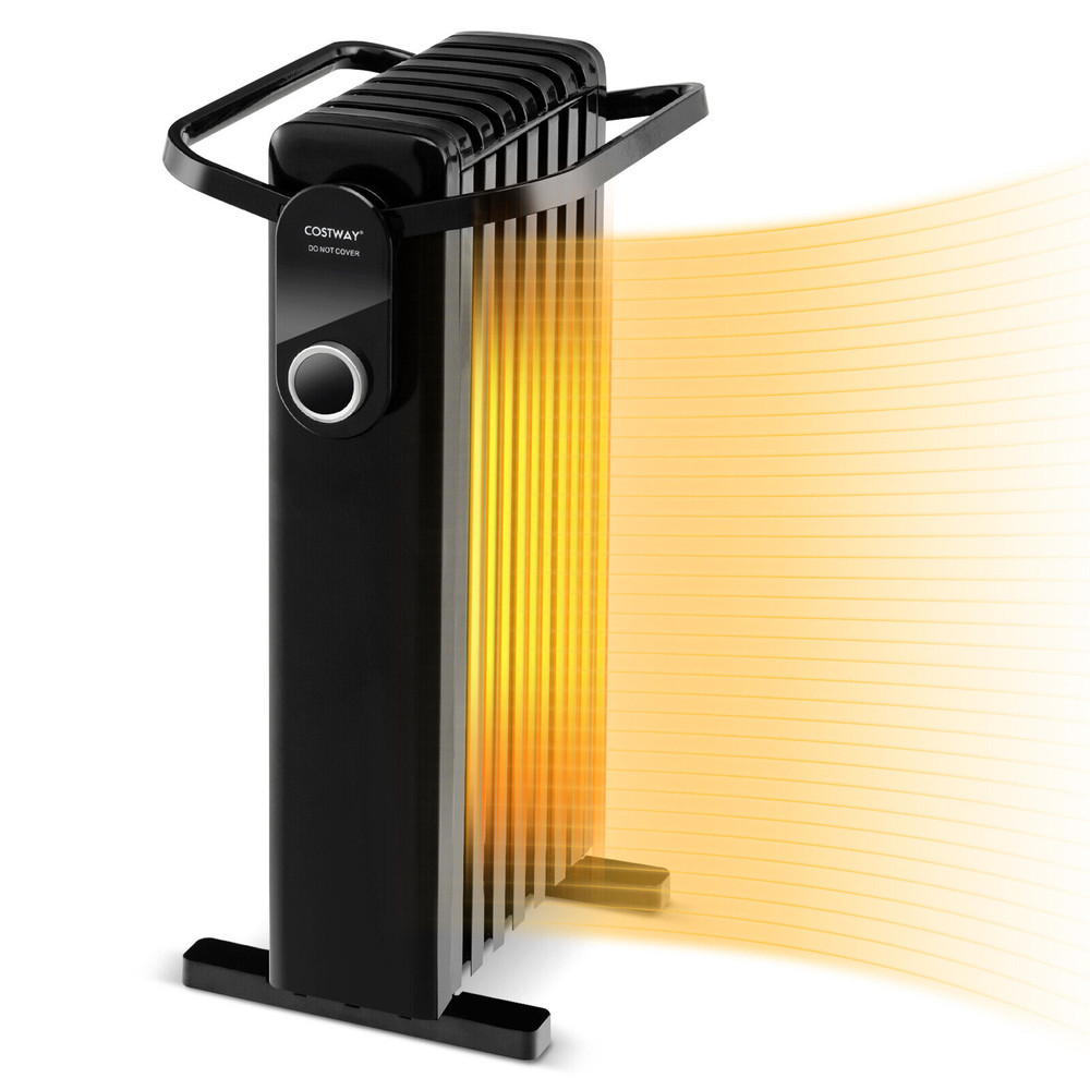 1500W Oil Filled Radiator Heater with Foldable Rack, 3-Level Electric Space Heater for Indoor Use