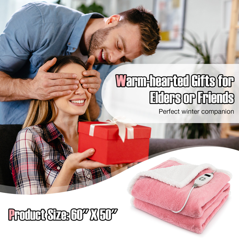 Electric Heated Blanket Throw with 10 Heat Settings, Reversible, Machine Washable & Ultra-Soft