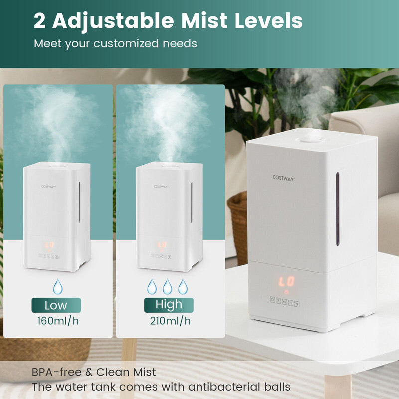 4L Ultrasonic Humidifier with Essential Oil Diffuser, 2 Adjustable Mist Levels for Large Rooms.