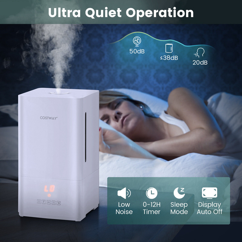 4L Ultrasonic Humidifier with Essential Oil Diffuser, 2 Adjustable Mist Levels for Large Rooms.