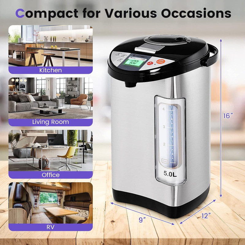 5-Liter Electric LCD Water Boiler and Warmer – Stainless Steel Hot Water Dispenser with Reboil & Timer