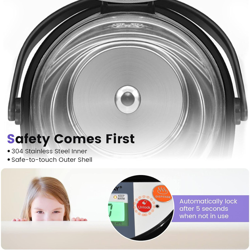 5-Liter Electric LCD Water Boiler and Warmer – Stainless Steel Hot Water Dispenser with Reboil & Timer