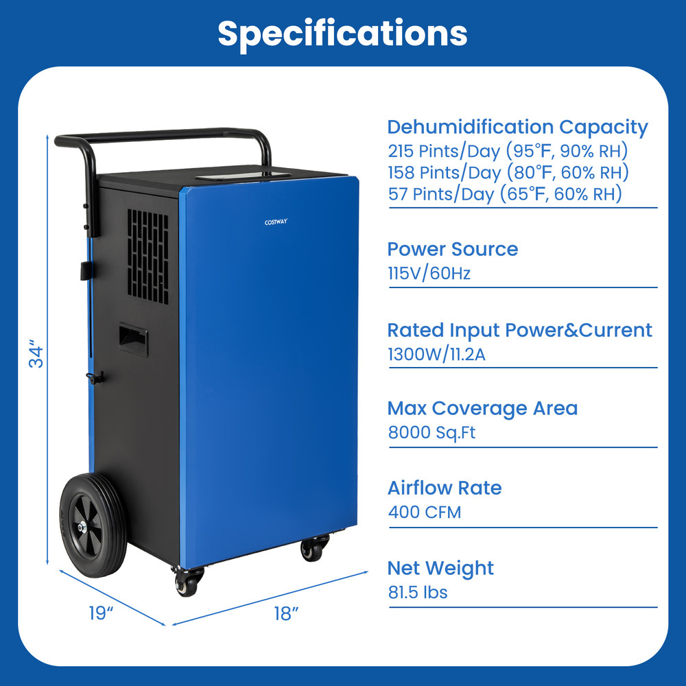 215 Pints 8000 Sq.Ft Commercial Dehumidifier for Home, Basement & Large Spaces with 24H Timer