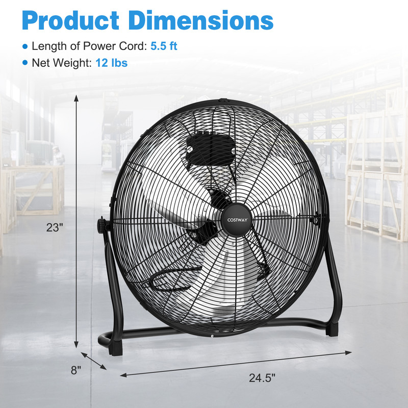 High Velocity Floor Fan With Adjustable Tilt  Handle Powerful Industrial Air Circulator For Garage  7