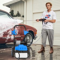 2300 psi 1.8 gpm electric pressure washer with wheels and 5 quick connect nozzles, portable heavy-duty cleaner