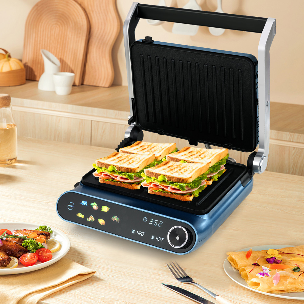 Versatile 1200W Panini Press Grill With LED Display And 7 Grilling Modes Perfect Indoor Contact Gri 0