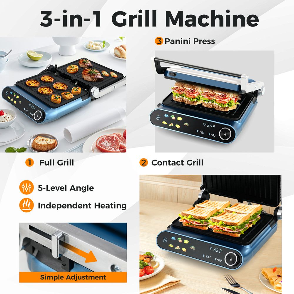 Versatile 1200W Panini Press Grill With LED Display And 7 Grilling Modes Perfect Indoor Contact Gri 1