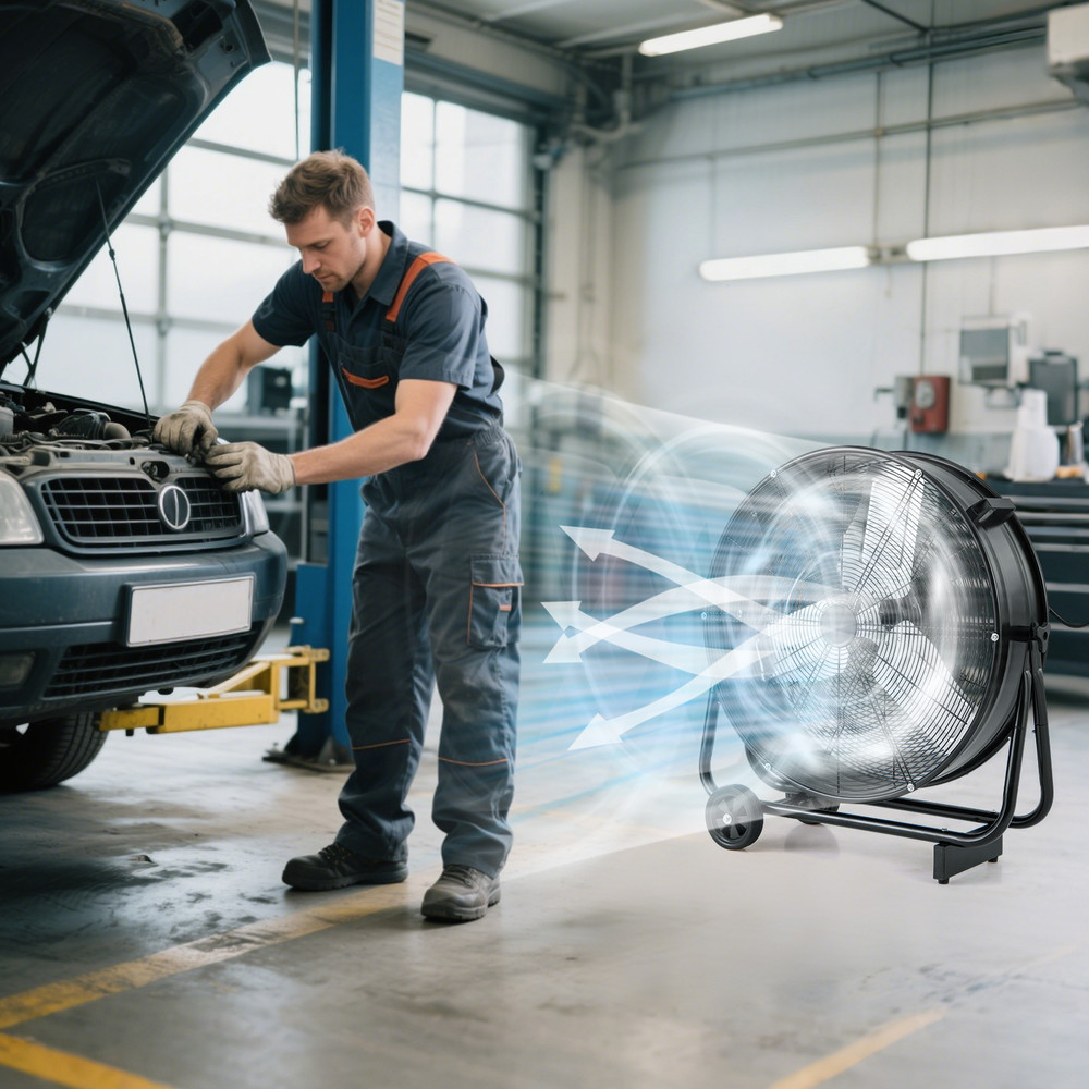 Industrial Drum Fan With 2 Wheels 360Degree Adjustable Tilt HeavyDuty Cooling 0