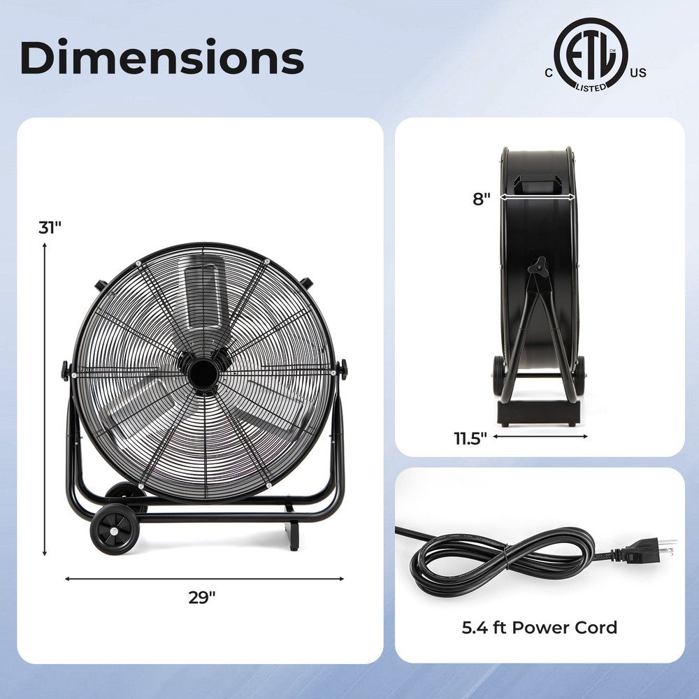 Industrial Drum Fan With 2 Wheels 360Degree Adjustable Tilt HeavyDuty Cooling 5
