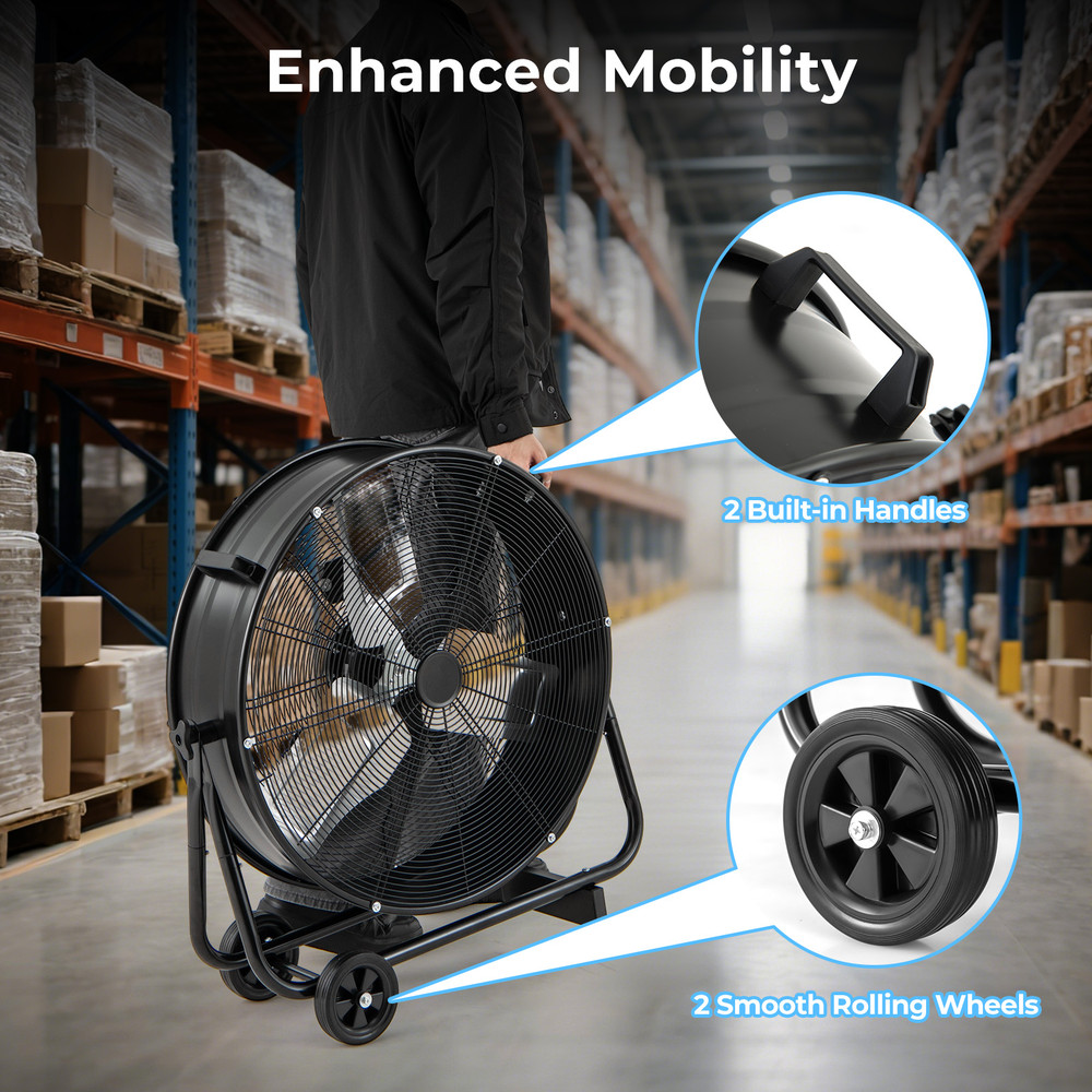 Industrial Drum Fan With 2 Wheels 360Degree Adjustable Tilt HeavyDuty Cooling 7