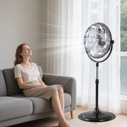 heavy-duty 18-inch pedestal fan with 3 speeds & adjustable height, high-velocity airflow
