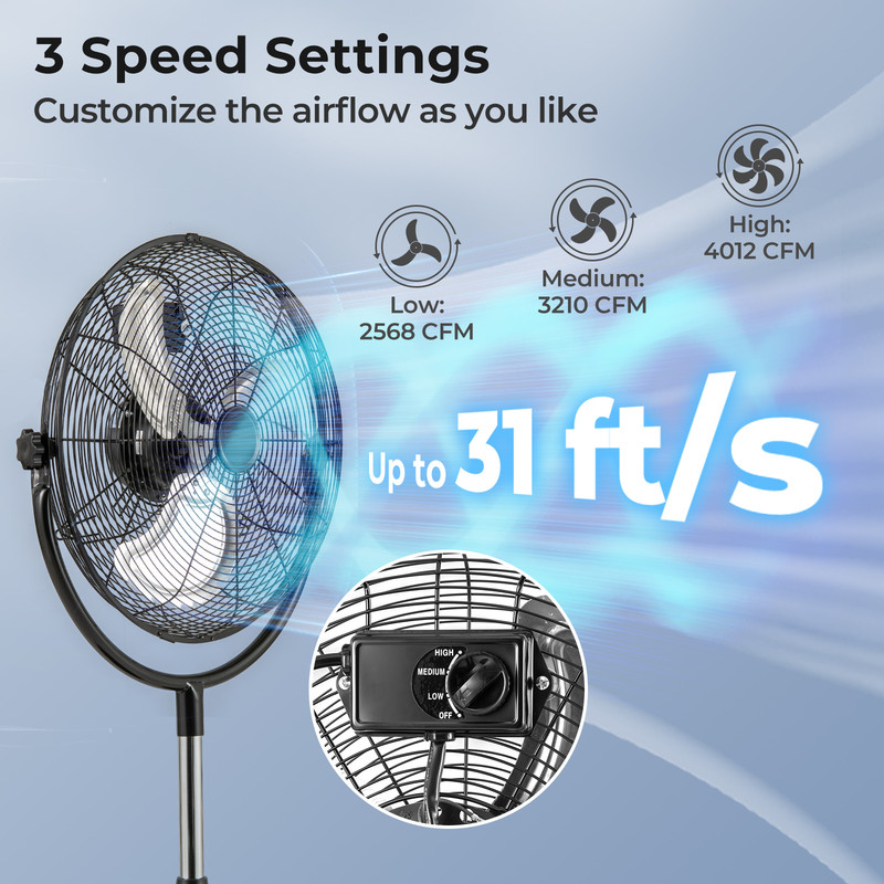 HeavyDuty 18Inch Pedestal Fan With 3 Speeds  Adjustable Height HighVelocity Airflow 4
