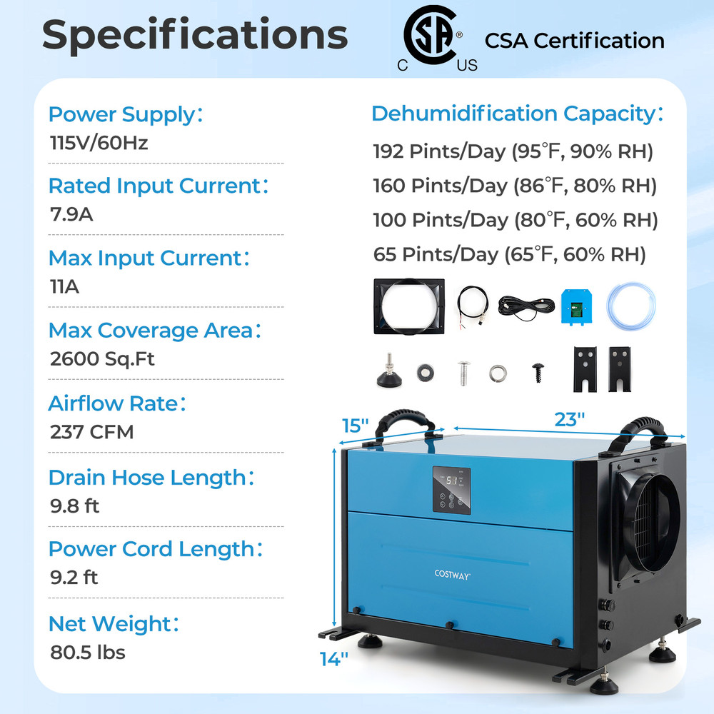 192 Pint Crawl Space Dehumidifier With 3 Modes And 24H Timer CommercialGrade Moisture Control 7