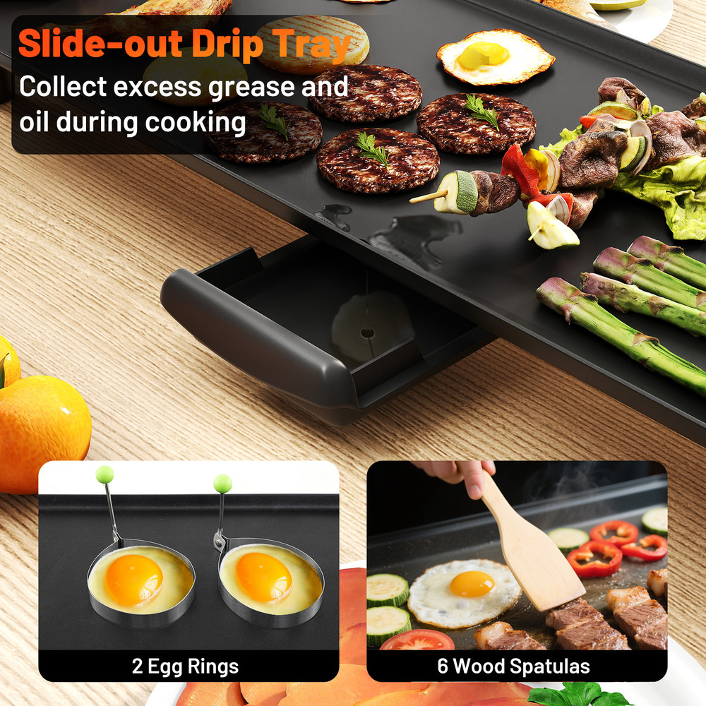 27 Inch Large Electric Griddle Nonstick BBQ Grill with Adjustable Temperature Control for Indoor & Outdoor Parties