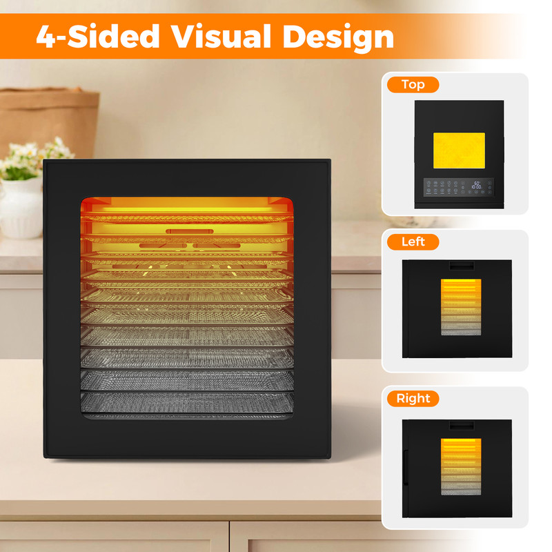 10 Stainless Steel Trays Dryer With 10 Presets 4Sided Viewing Window Food Dehydrator With LED 360 3