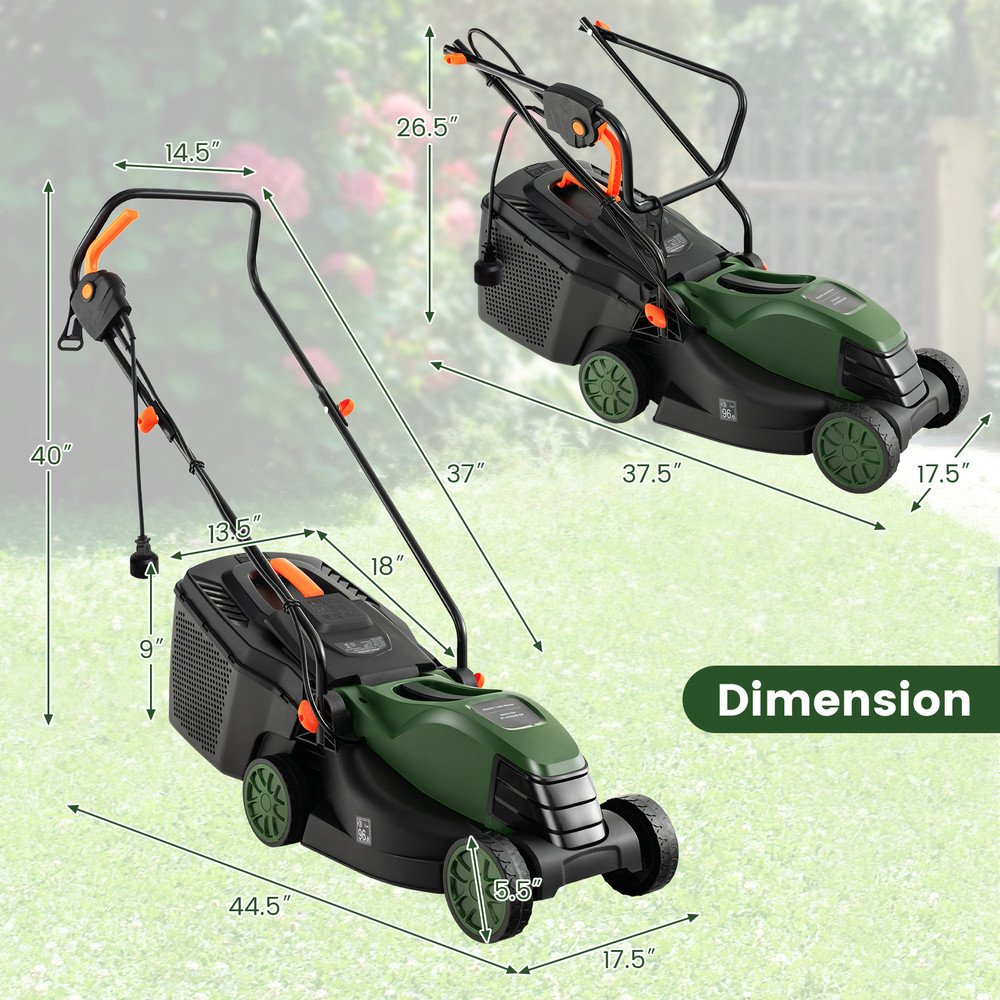 12AMP 135 Inch Adjustable Electric Corded Lawn Mower With Collection Box Powerful Garden Mower For 7