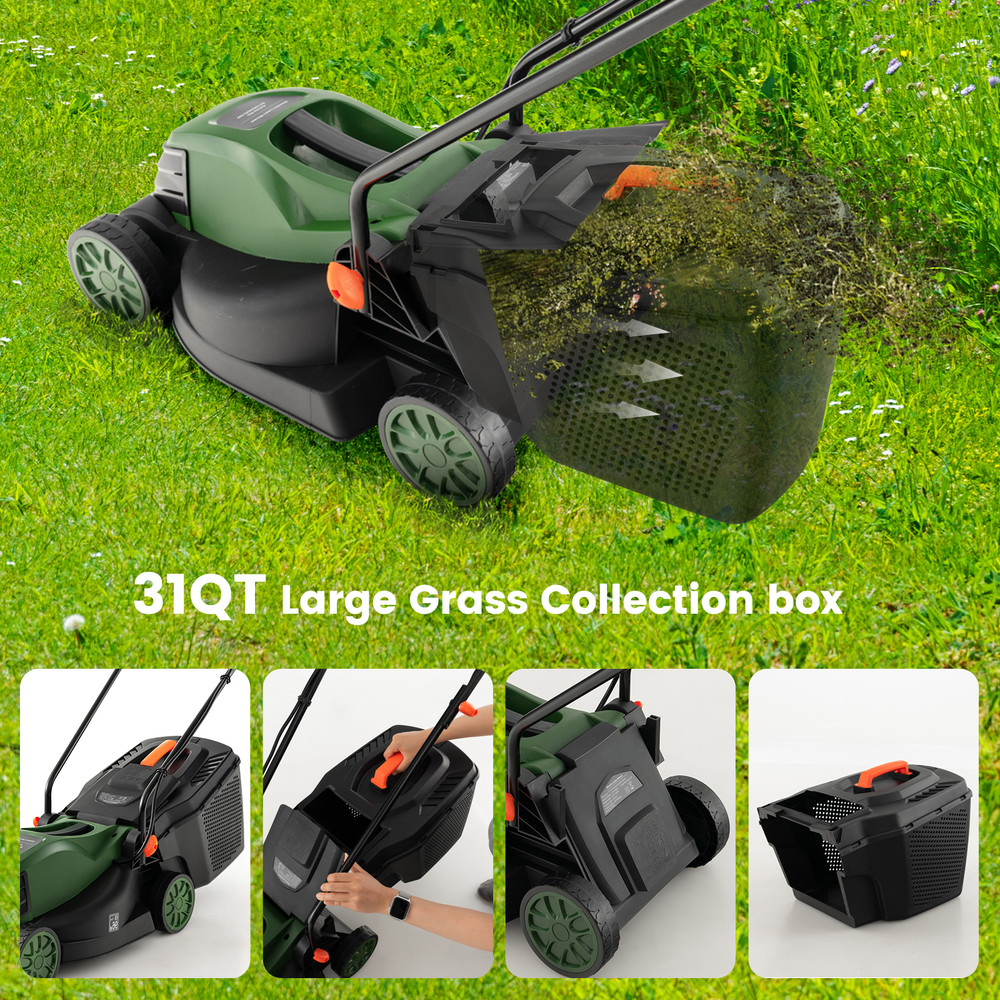 12AMP 135 Inch Adjustable Electric Corded Lawn Mower With Collection Box Powerful Garden Mower For 3