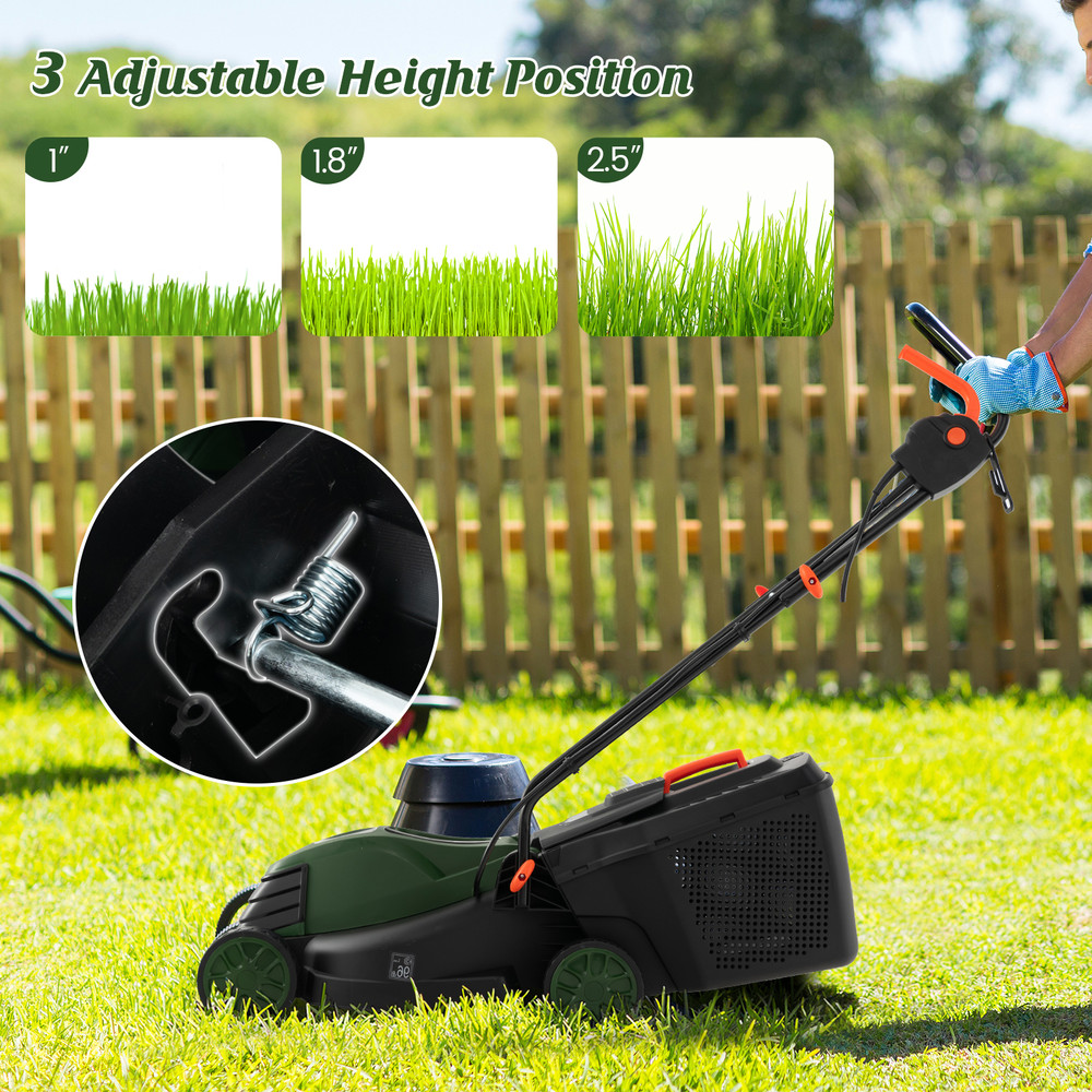12AMP 135 Inch Adjustable Electric Corded Lawn Mower With Collection Box Powerful Garden Mower For 5