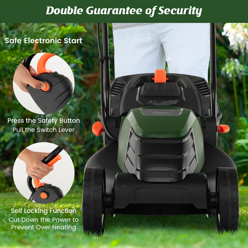 12AMP 135 Inch Adjustable Electric Corded Lawn Mower With Collection Box Powerful Garden Mower For 2