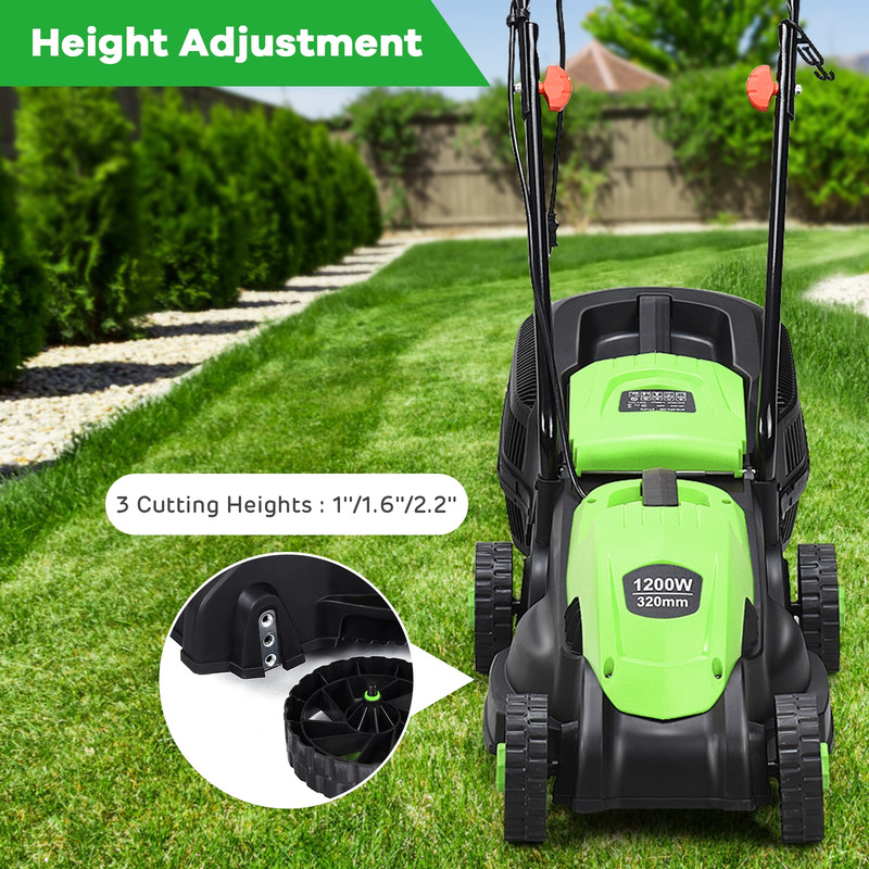 13 Inch Electric Push Lawn Corded Mower With Grass Bag 30 L Collection Box HeightAdjustable Deck  E 2