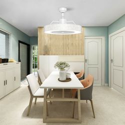 23 inch ceiling fan with led light and remote control, modern quiet ceiling fan with 3 speeds, dimmable light & timer
