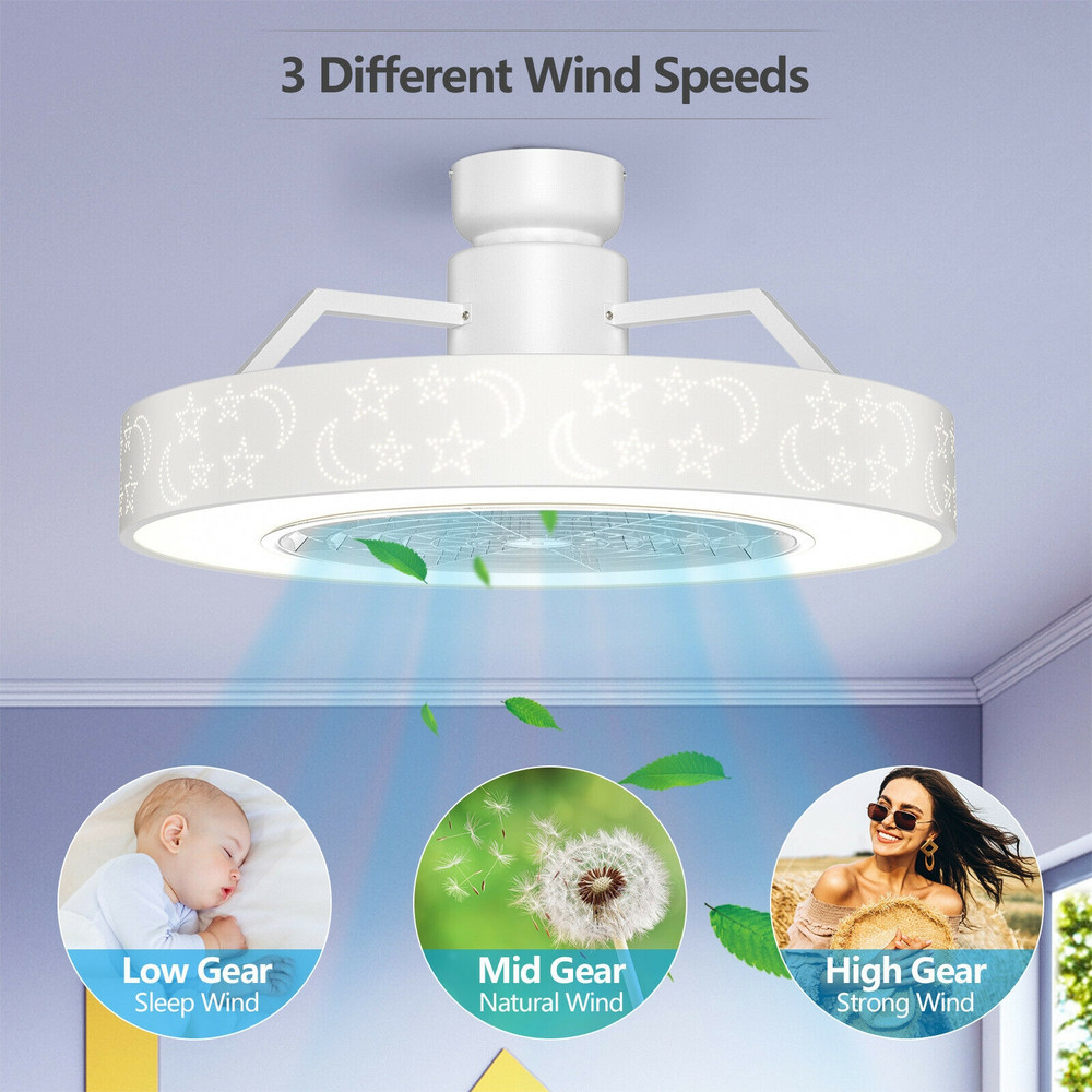 23 Inch Ceiling Fan with LED Light and Remote Control, Modern Quiet Ceiling Fan with 3 Speeds, Dimmable Light & Timer