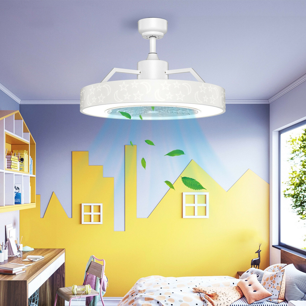 23 Inch Ceiling Fan with LED Light and Remote Control, Modern Quiet Ceiling Fan with 3 Speeds, Dimmable Light & Timer