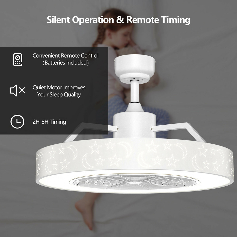 23 Inch Ceiling Fan with LED Light and Remote Control, Modern Quiet Ceiling Fan with 3 Speeds, Dimmable Light & Timer
