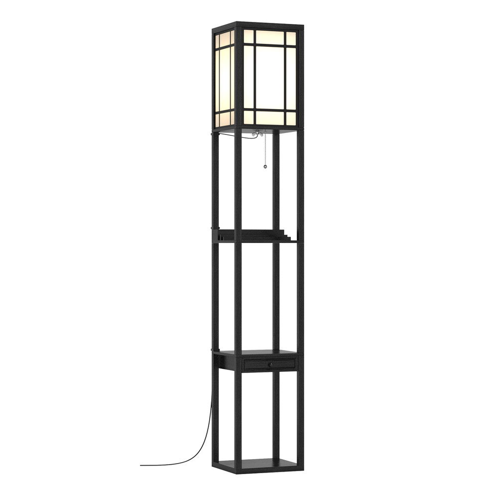 Modern Floor Lamp with Shelves and Drawer, Charging Station, Bedside Nightstand Shelf Lamp for Living Room, Bedroom