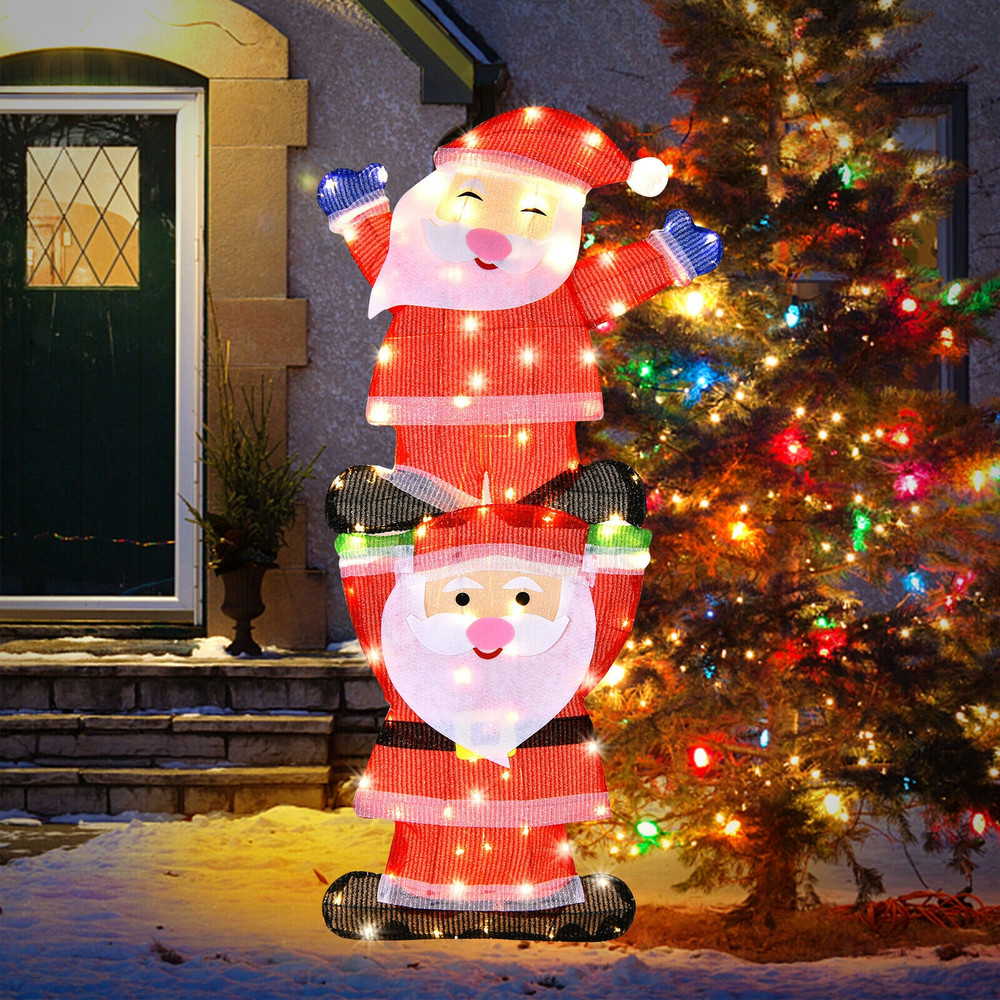 LED Double Santa Yard Christmas Decoration with String Lights & Stakes, Outdoor Holiday Decor