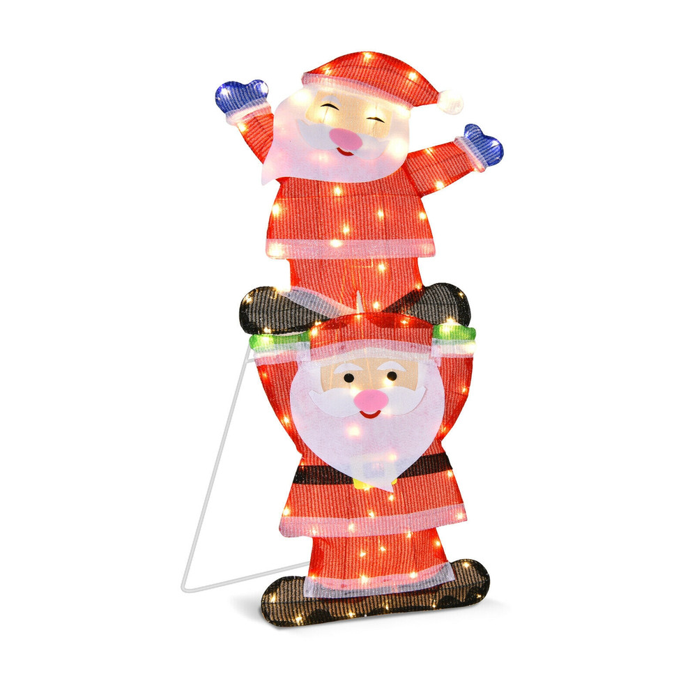 LED Double Santa Yard Christmas Decoration with String Lights & Stakes, Outdoor Holiday Decor