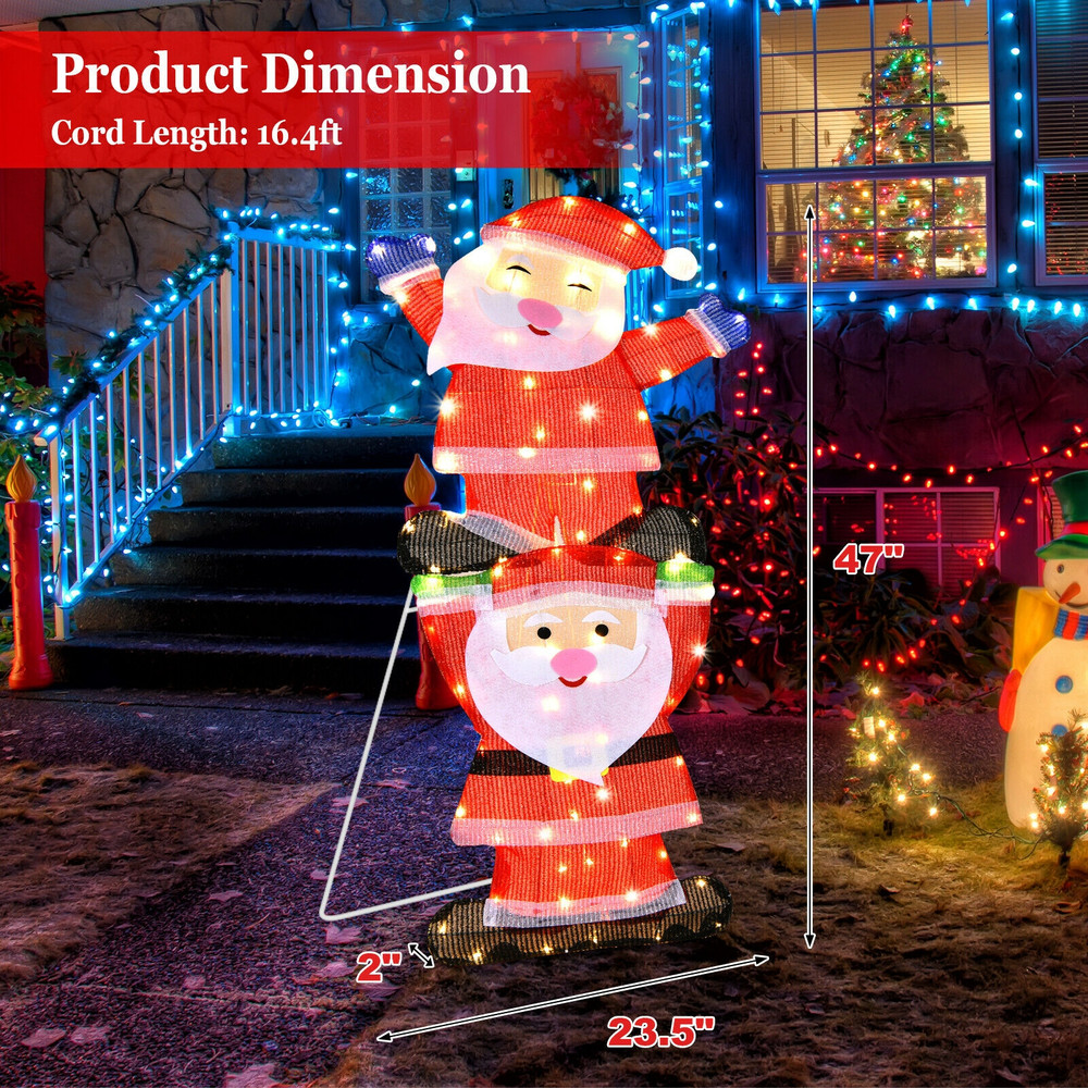 LED Double Santa Yard Christmas Decoration with String Lights & Stakes, Outdoor Holiday Decor