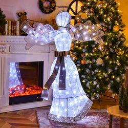 pre-lit angel christmas decoration with 100 led lights, 5ft outdoor/indoor holiday yard decoration