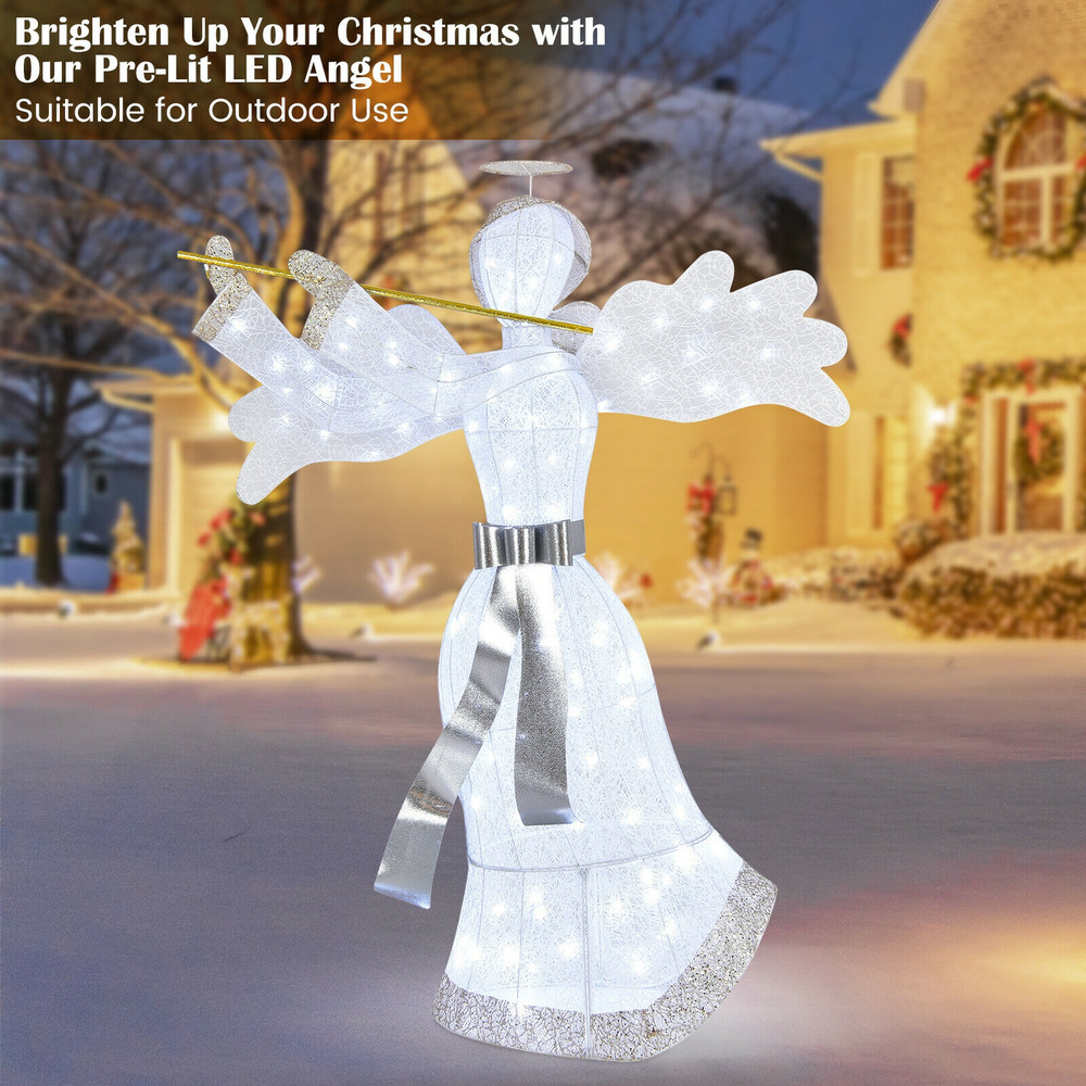 Pre-Lit Angel Christmas Decoration with 100 LED Lights, 5ft Outdoor/Indoor Holiday Yard Decoration