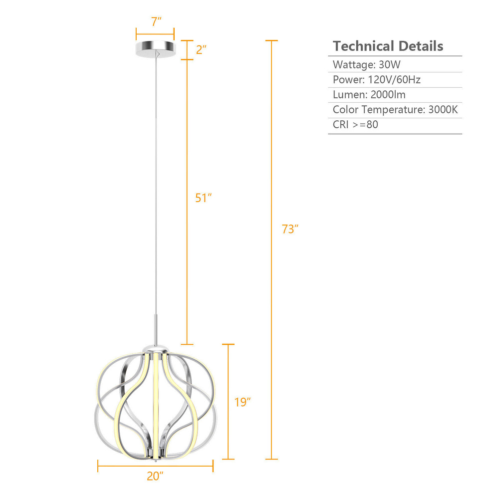 Modern Dimmable Warm White LED Chandelier, Adjustable Height, ETL Certified Pendant Light for Living Room & Bedroom