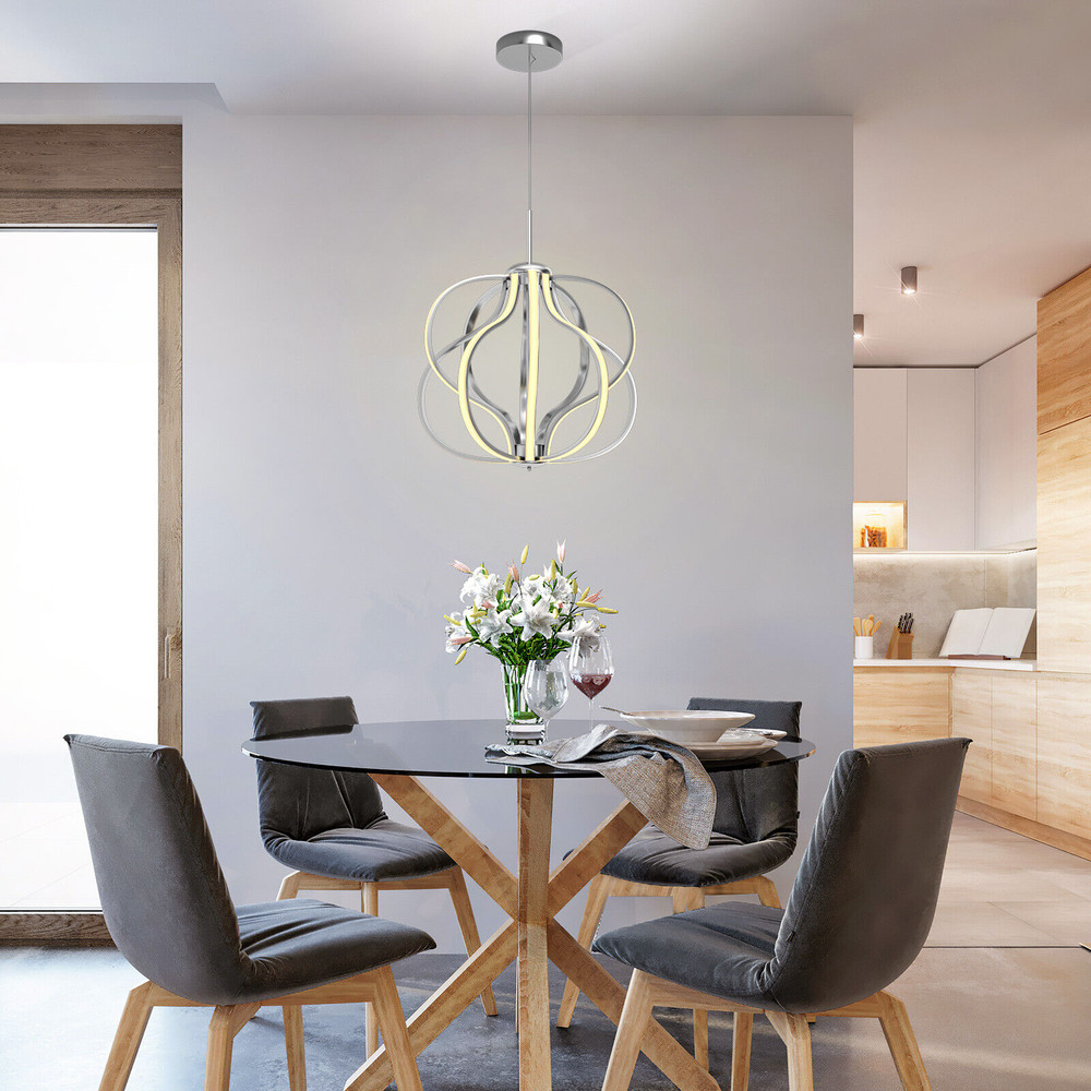 Modern Dimmable Warm White LED Chandelier, Adjustable Height, ETL Certified Pendant Light for Living Room & Bedroom
